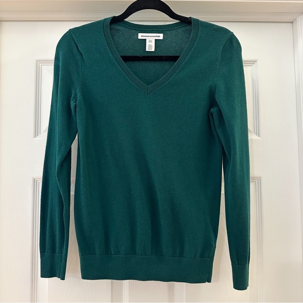 Amazon Essentials V Neck Pullover Sweater Green sz XS